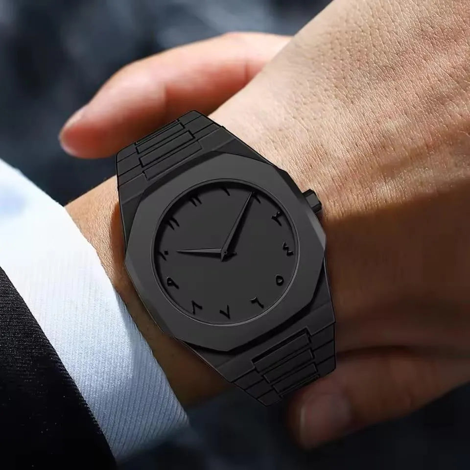 Black Carbon Fiber Men's Watch with Butterfly Clasp