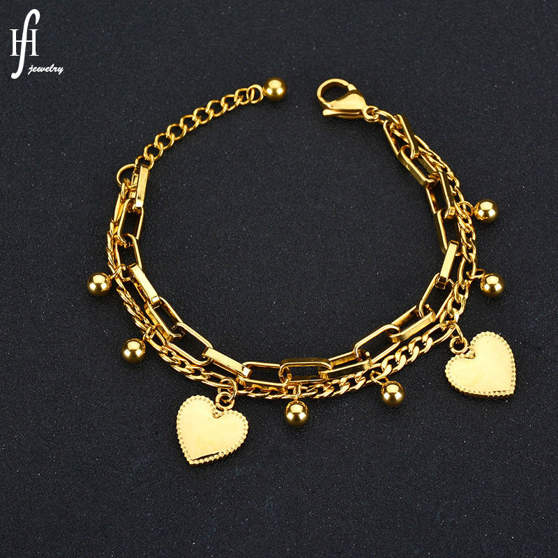 Gold Heart Charm Bracelet for Women