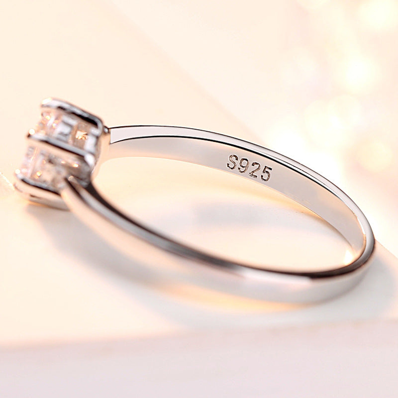 Sterling Silver 925 Six Claw Heart Arrow Wedding Ring for Women