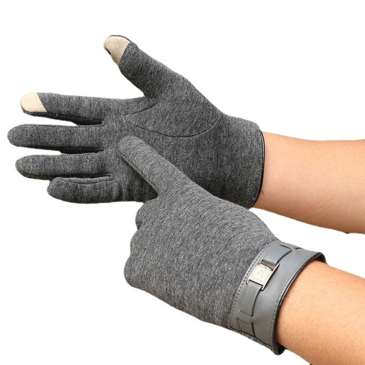 Men's Touch Screen Warm Velvet Gloves Black Winter