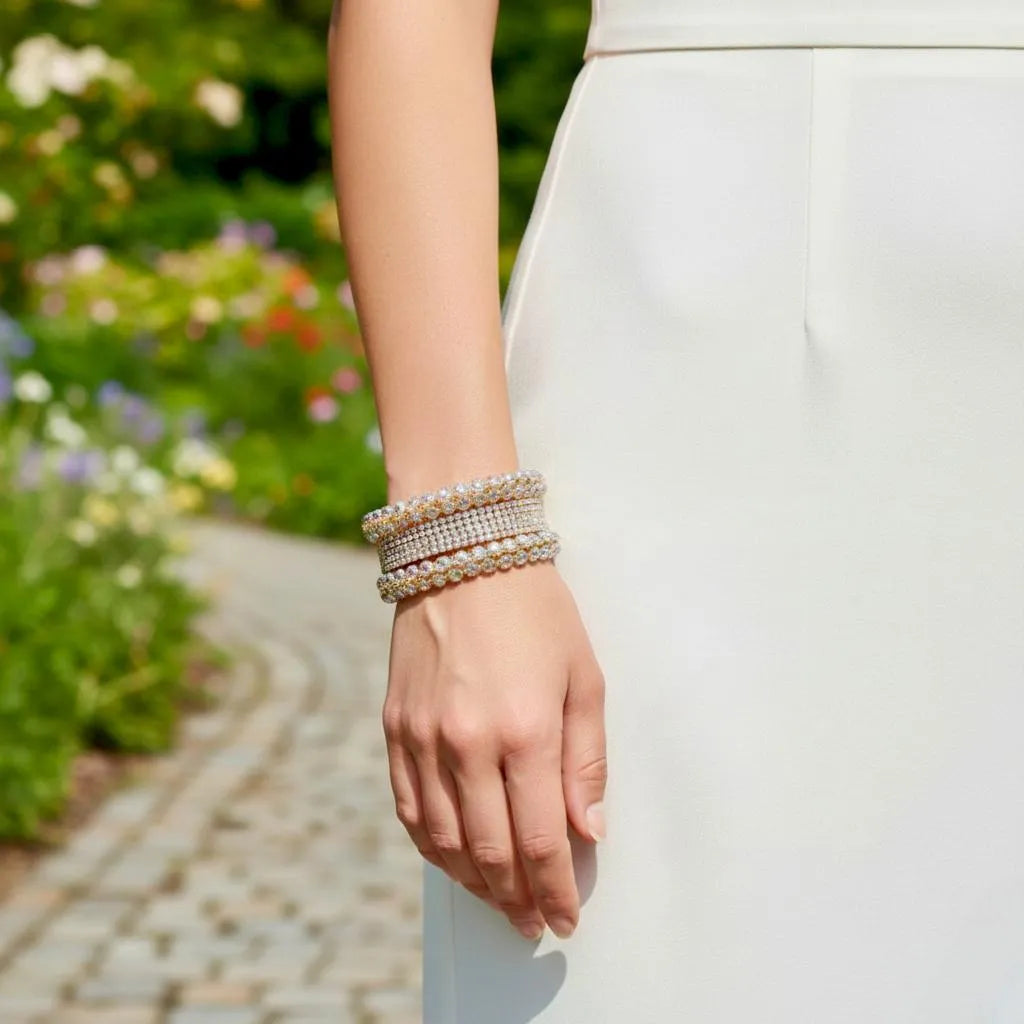 Silver Plated Crystal Kara Bangles Set of 6