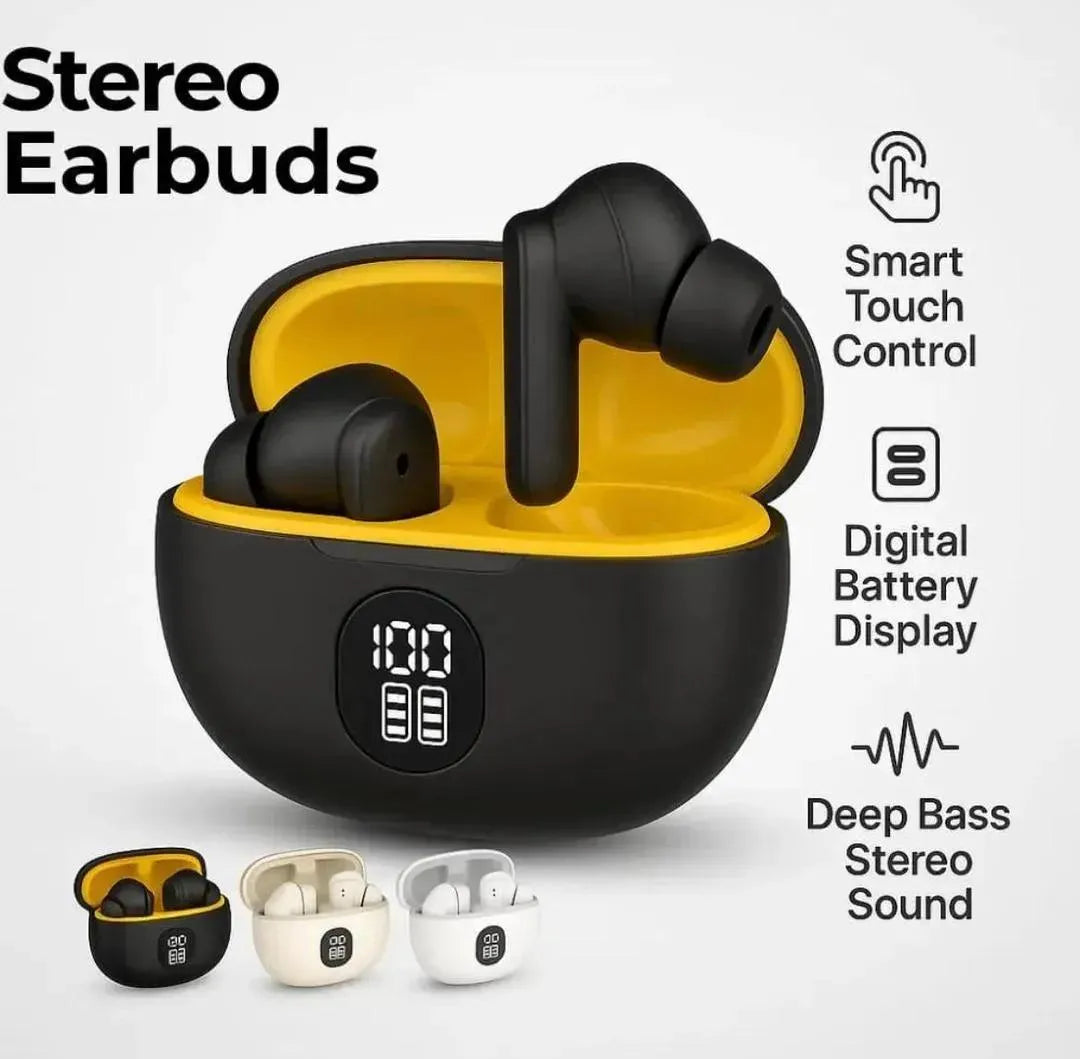 Stereo Earbuds with Touch Control & Bass Sound Black