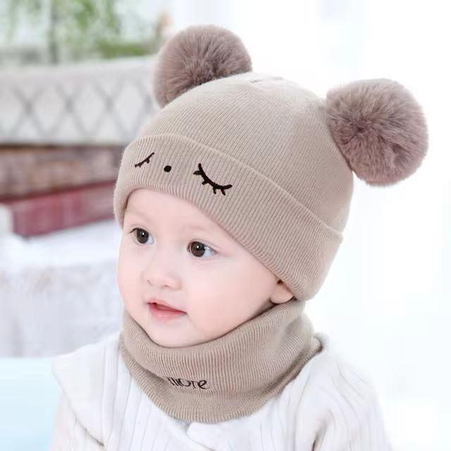 Wool Textured Beanie & Neck Warmer Set for Kids 0-6