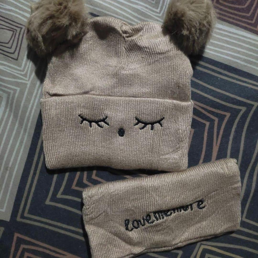 Wool Textured Beanie & Neck Warmer Set for Kids 0-6