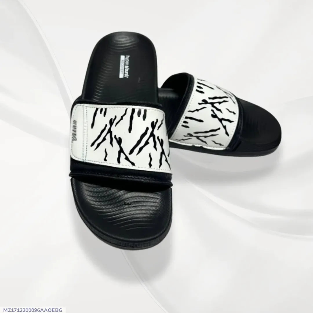 Black Graphic Slide Slippers for Hot Weather