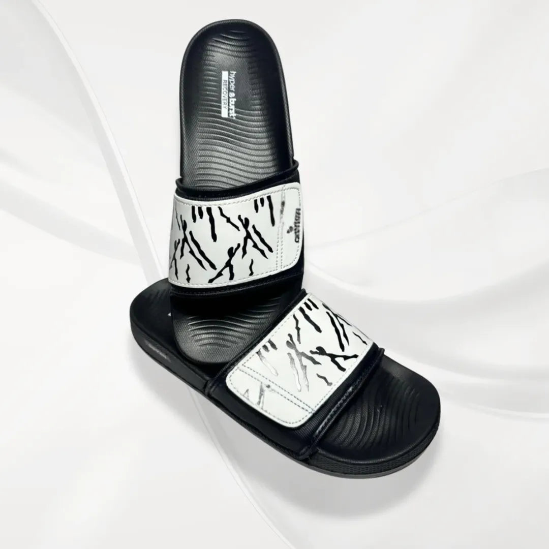 Black Graphic Slide Slippers for Hot Weather