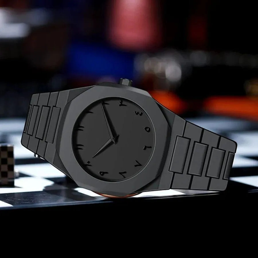 Black Carbon Fiber Men's Watch with Butterfly Clasp