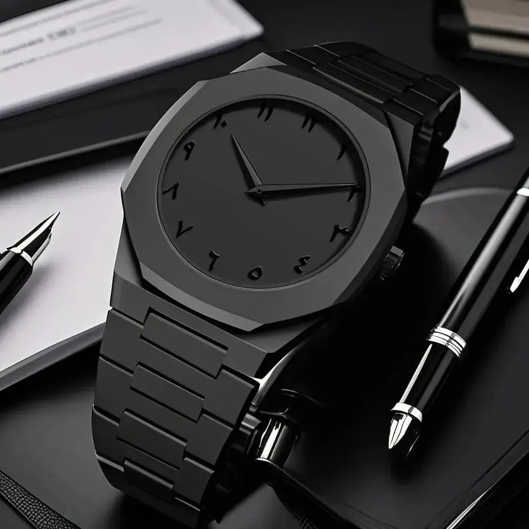 Black Carbon Fiber Men's Watch with Butterfly Clasp