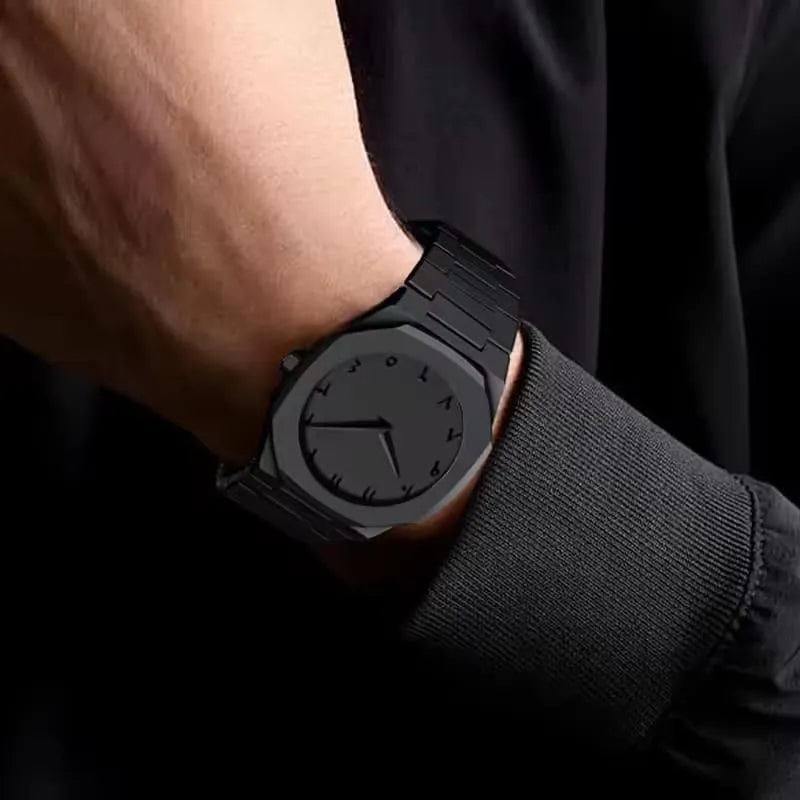 Black Carbon Fiber Men's Watch with Butterfly Clasp