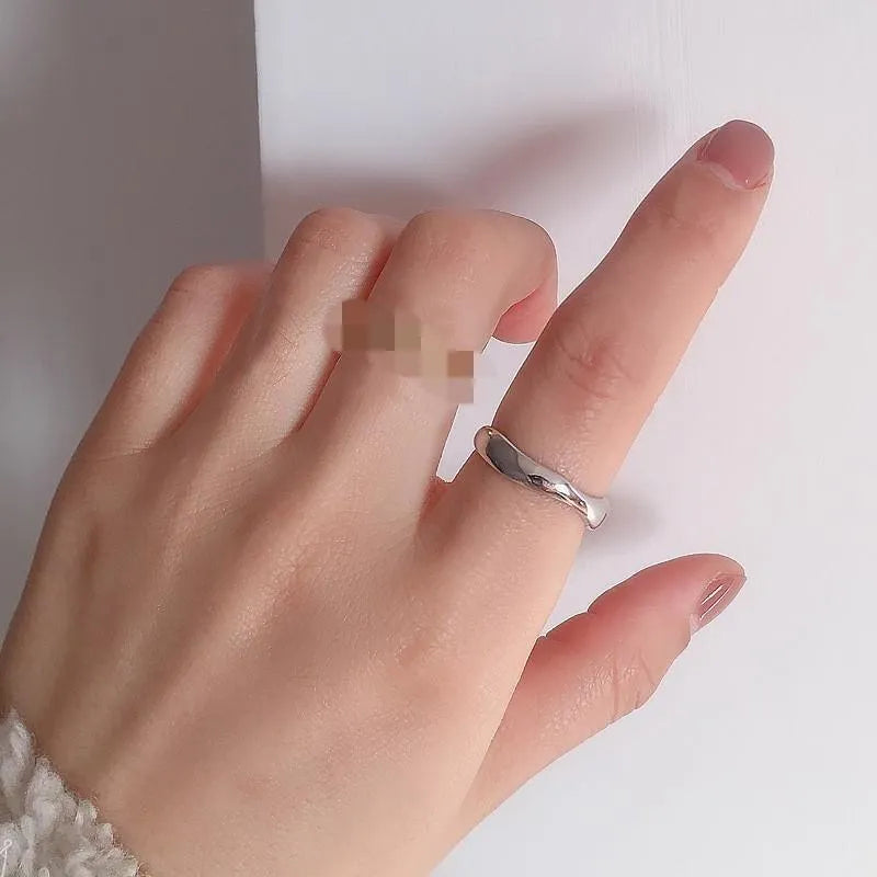 Adjustable Wave Charm Ring 925 Sterling Silver Women