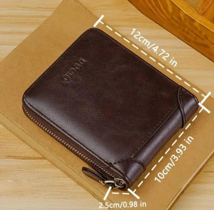 Men's Slim Brown PU Leather Wallet with Zipper Closure