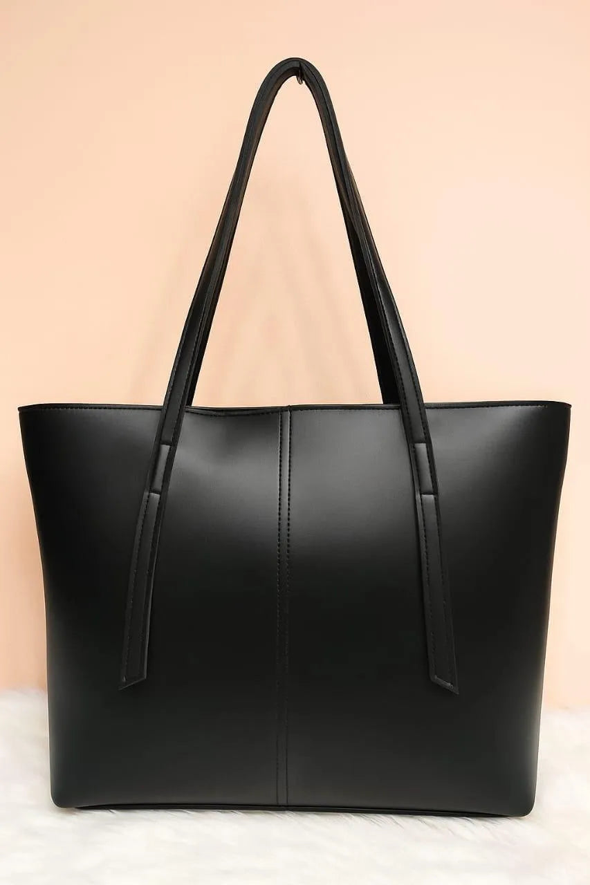Women's Brown Leather Tote Bag with Zipper Pocket