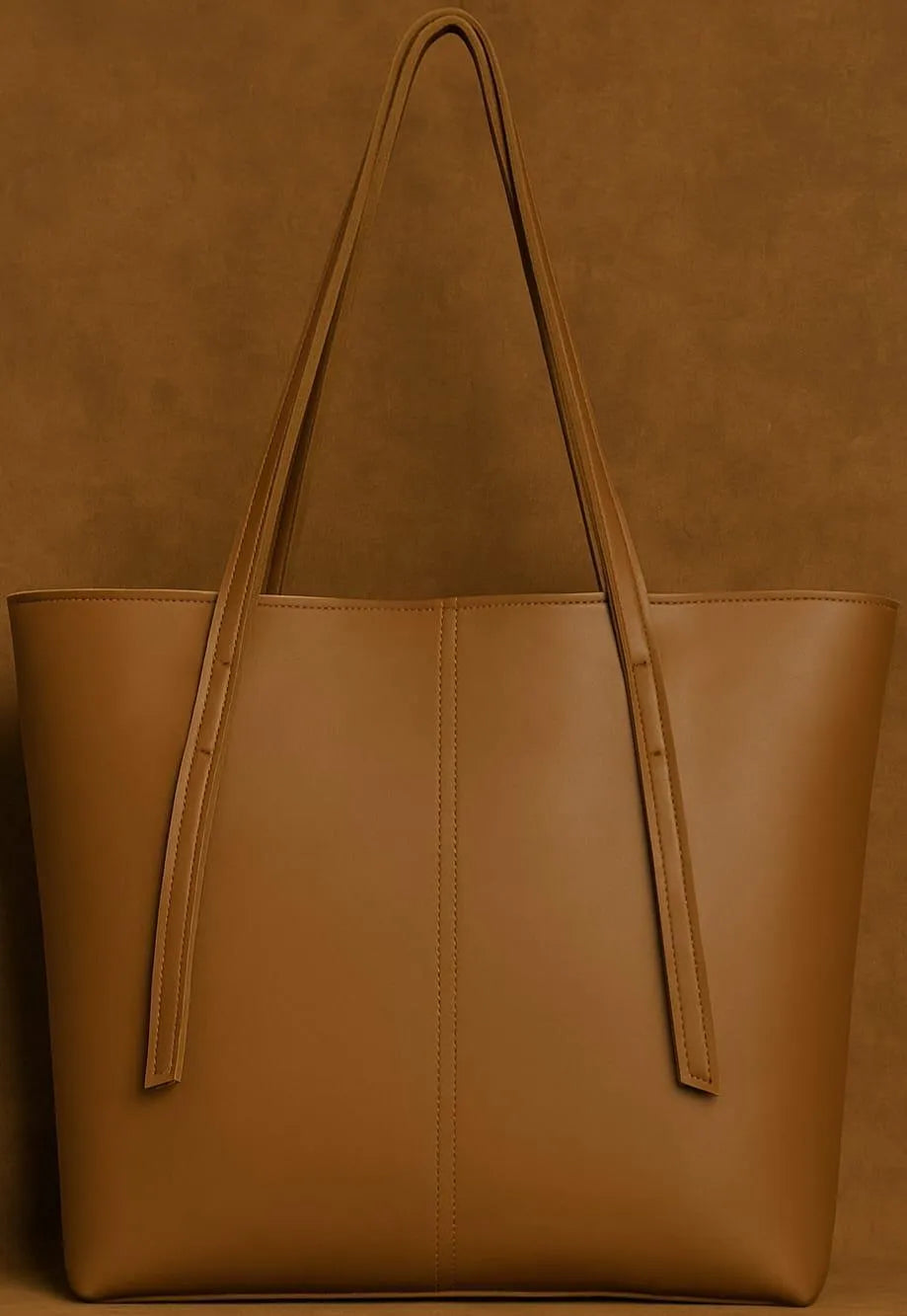 Women's Brown Leather Tote Bag with Zipper Pocket