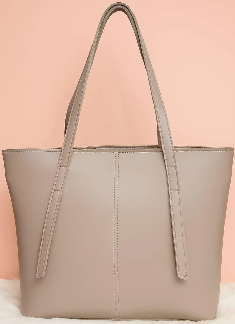 Women's Brown Leather Tote Bag with Zipper Pocket