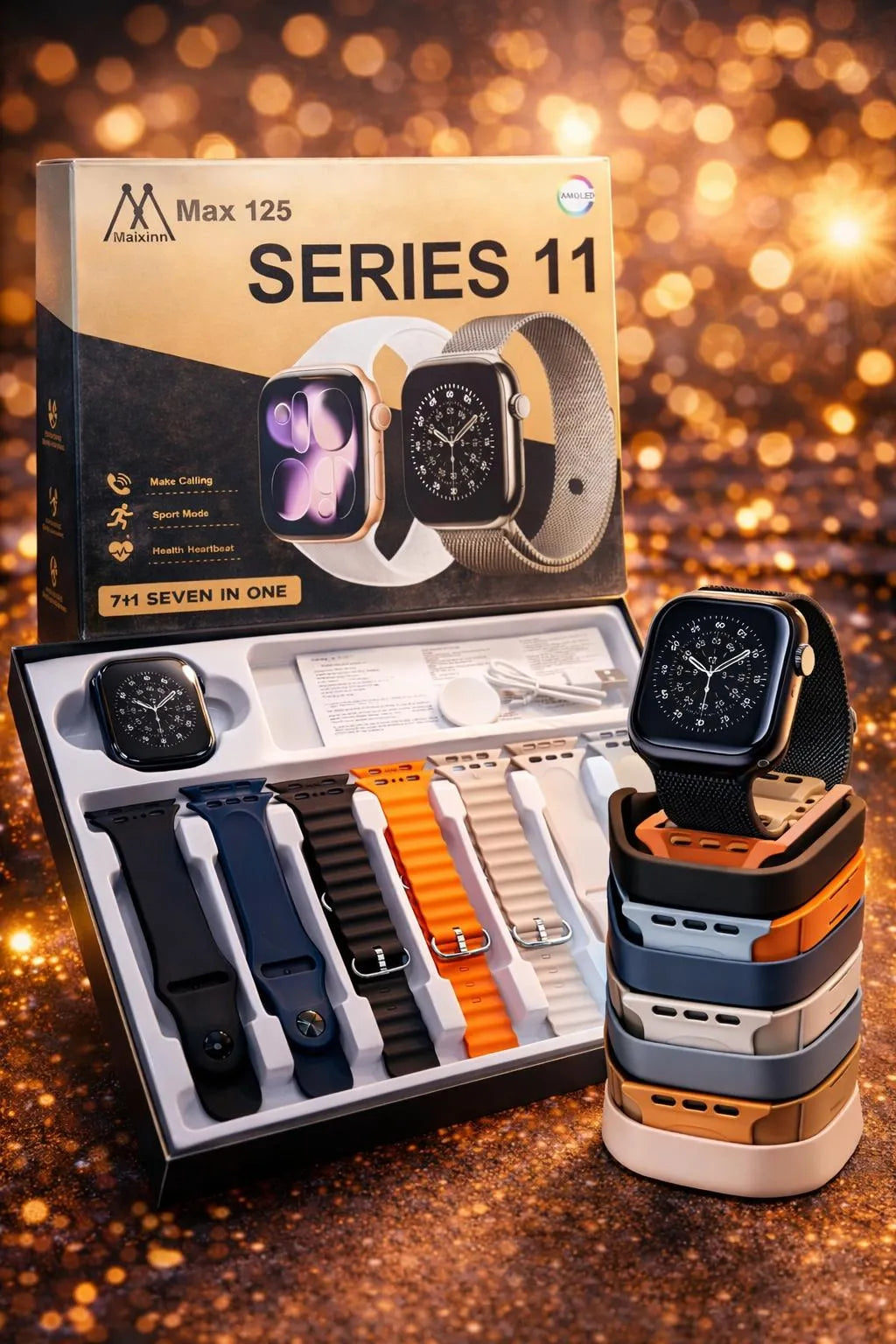 Series 11 Ultra Smartwatch 7 Straps Bluetooth 5.3 Black