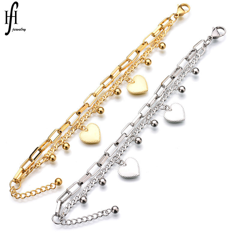 Gold Heart Charm Bracelet for Women