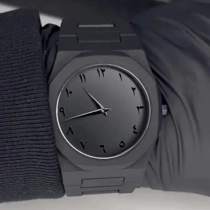Black Carbon Fiber Arabic Aura Watch for Men