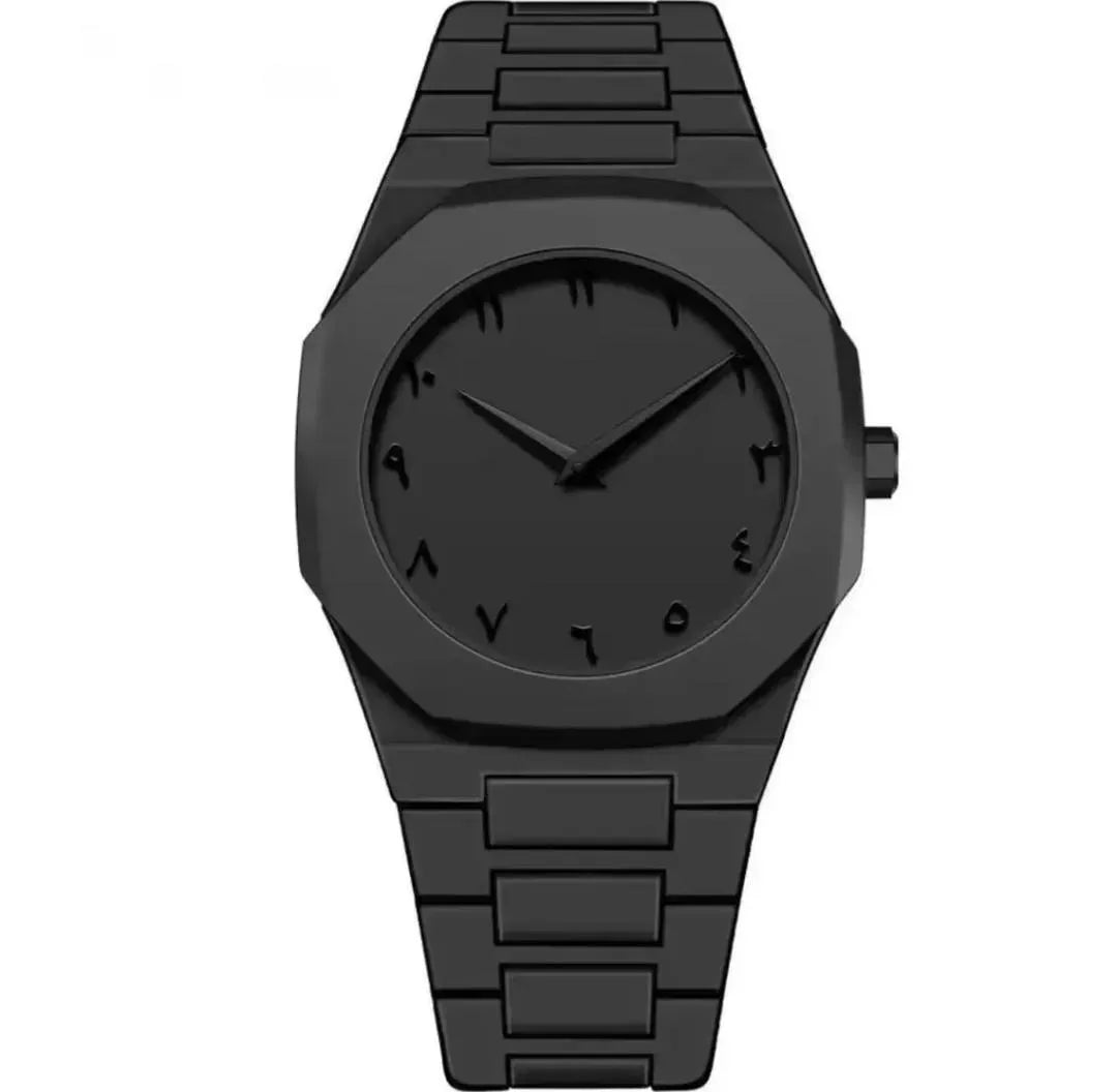 Black Carbon Fiber Arabic Aura Watch for Men