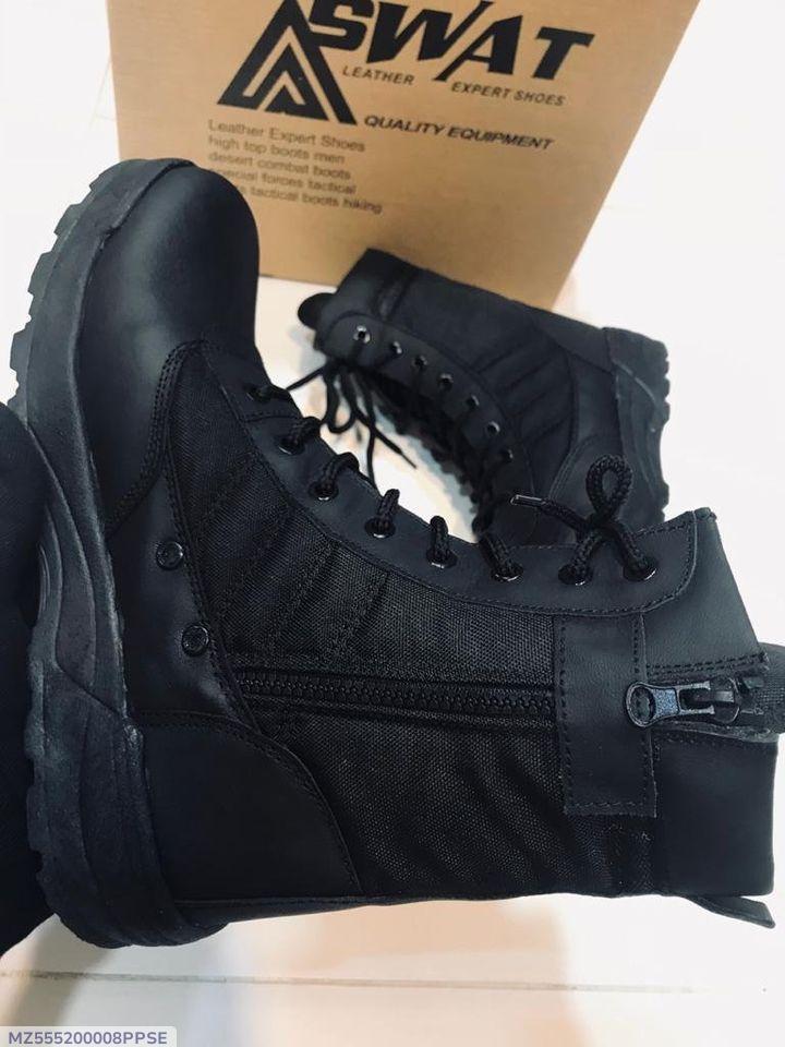 Black SWAT Knee High Boots Men Synthetic Leather All Season