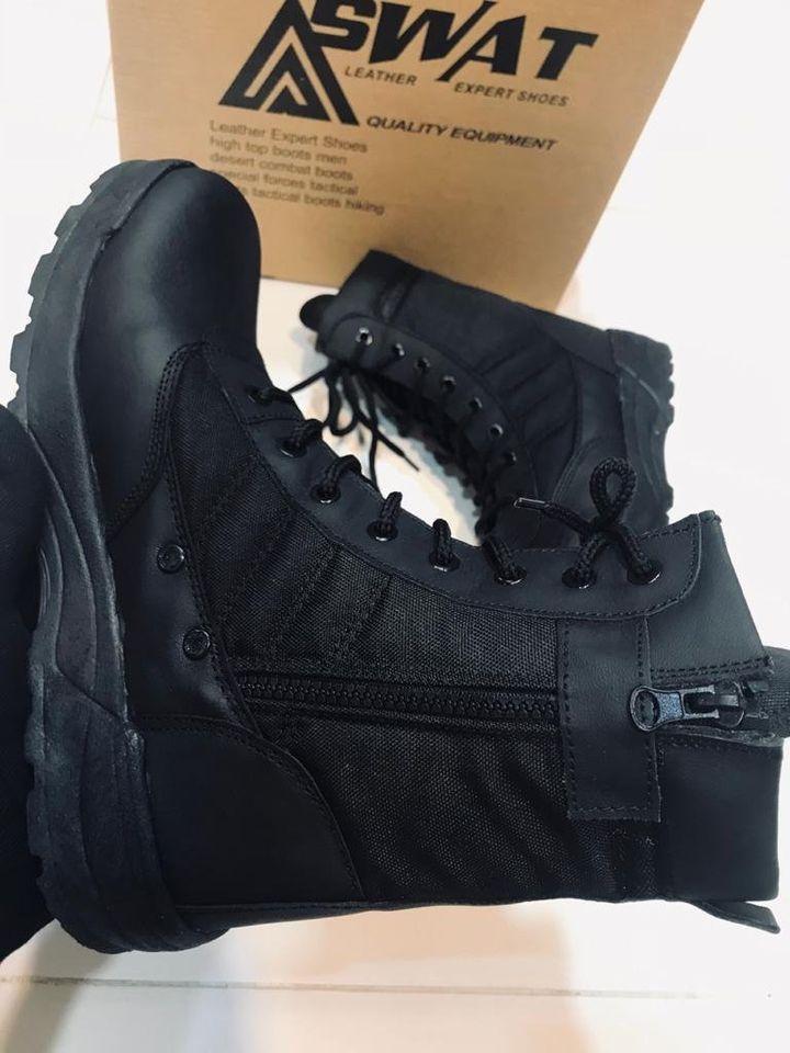 Black SWAT Knee High Boots Men Synthetic Leather All Season
