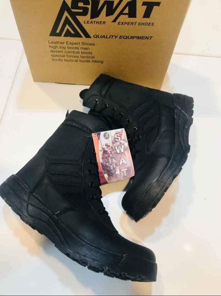 Black SWAT Knee High Boots Men Synthetic Leather All Season