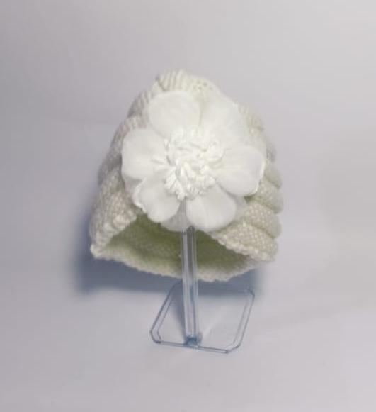 White Wool Floral Kid's Turban Cap Winter