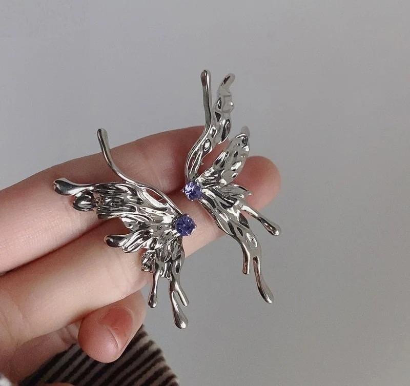 Silver Butterfly Earrings for Women, Silver Plated, Rhinestone Center, Lightweight, New Arrival, Durable, Luxury, Elegant, Party Wear, Office Wear, Daily Wear, Pakistani Women