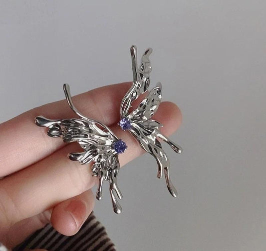 Silver Butterfly Earrings for Women, Silver Plated, Rhinestone Center, Lightweight, New Arrival, Durable, Luxury, Elegant, Party Wear, Office Wear, Daily Wear, Pakistani Women