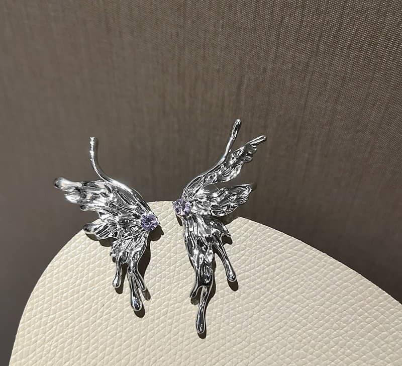 Silver Butterfly Earrings for Women, Silver Plated, Rhinestone Center, Lightweight, New Arrival, Durable, Luxury, Elegant, Party Wear, Office Wear, Daily Wear, Pakistani Women