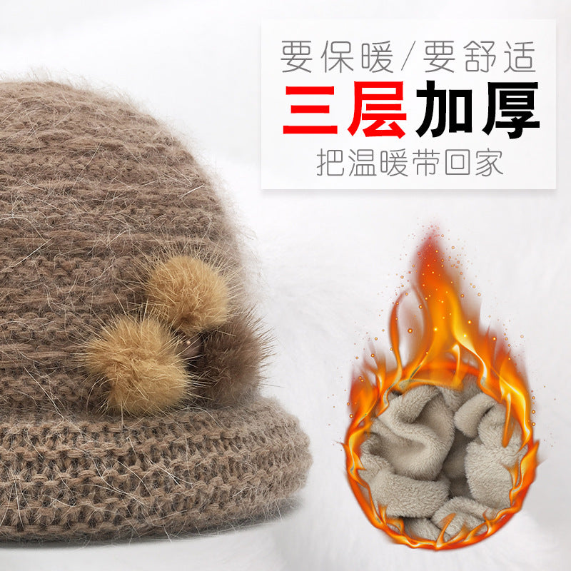 Warm Wool Pom Pom Hat for Women