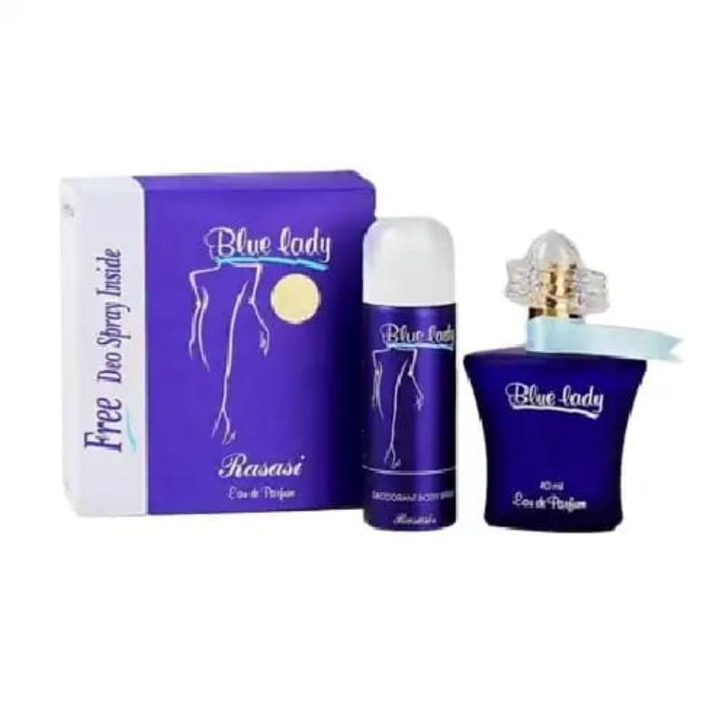 Blue Lady Floral Perfume 40ml Glass Bottle with Free Deodorant