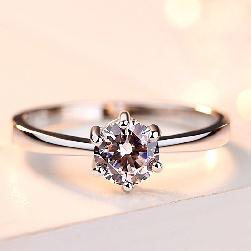 Sterling Silver 925 Six Claw Heart Arrow Wedding Ring for Women