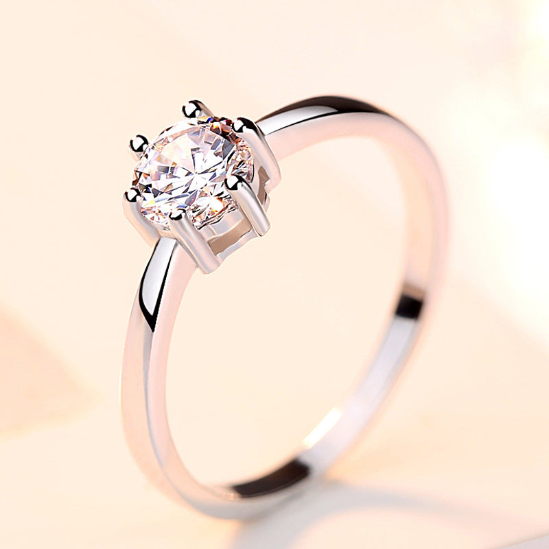 Sterling Silver 925 Six Claw Heart Arrow Wedding Ring for Women