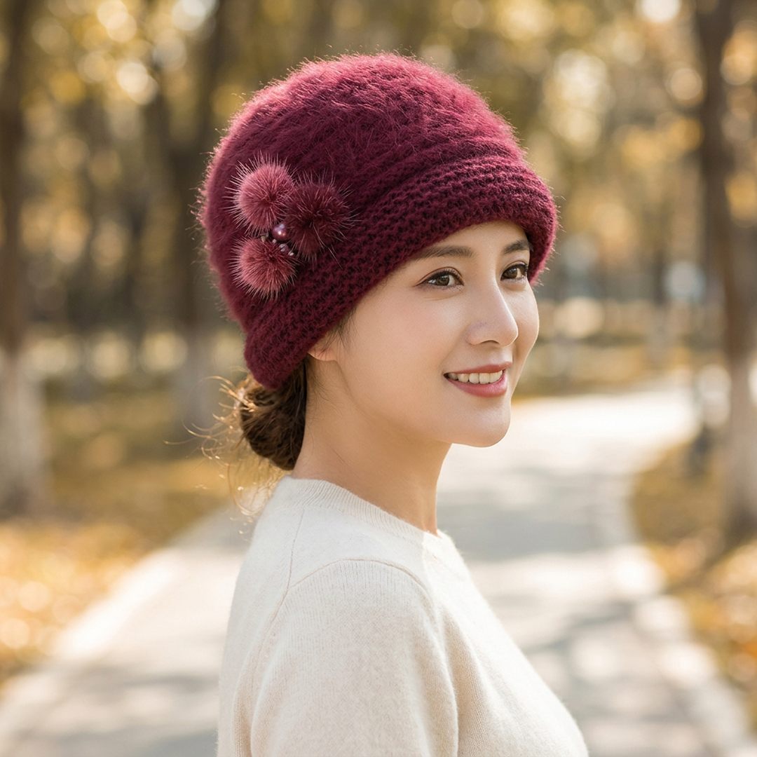 Warm Wool Pom Pom Hat for Women