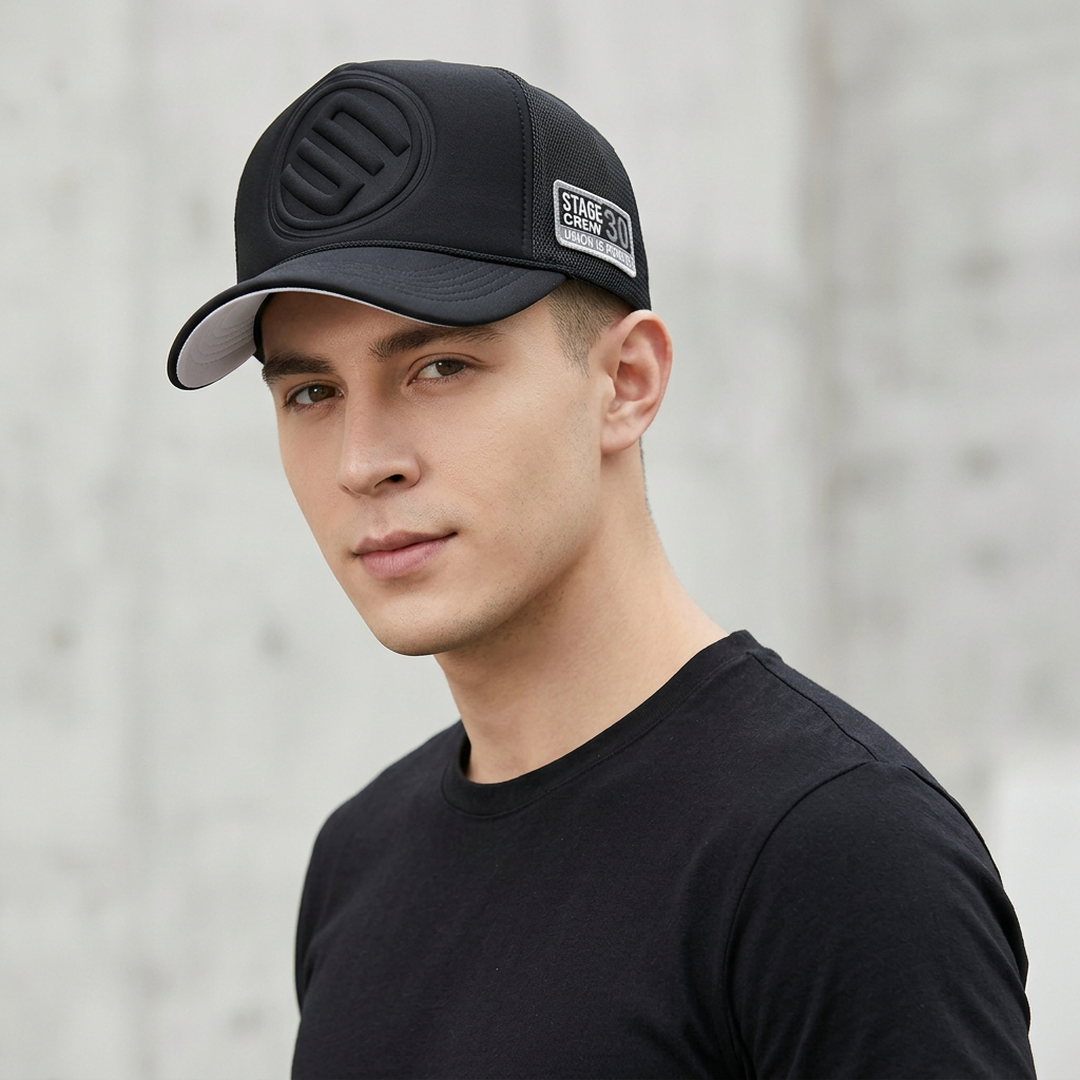 Men & Women Black Mesh Baseball Cap with Logo Patch